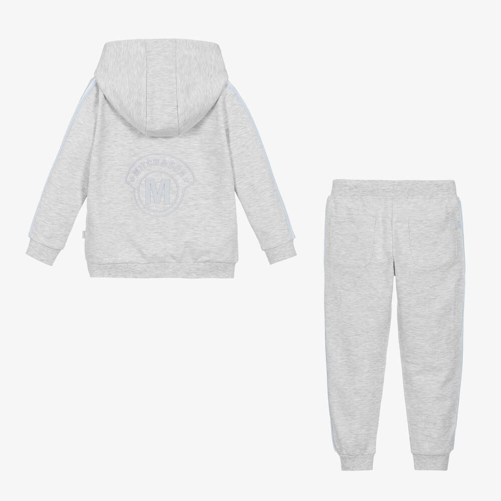 Mitch & Son-Boys Grey Cotton Jersey Tracksuit | Childrensalon Outlet