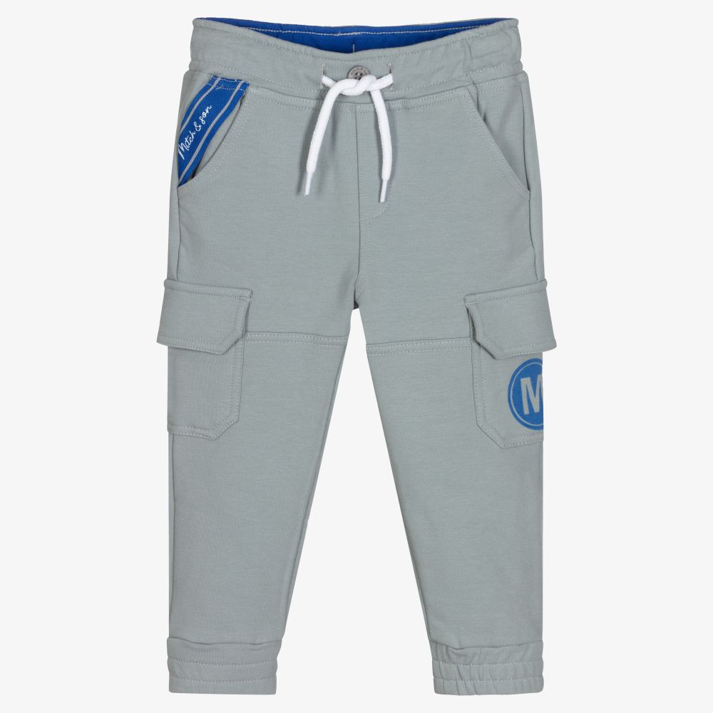 Mitch & Son - Boys Grey Cotton Logo Joggers | Childrensalon