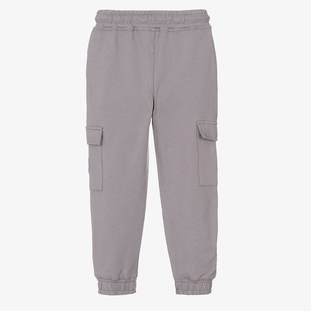 Mitch & Son-Boys Grey Cotton Logo Joggers | Childrensalon Outlet
