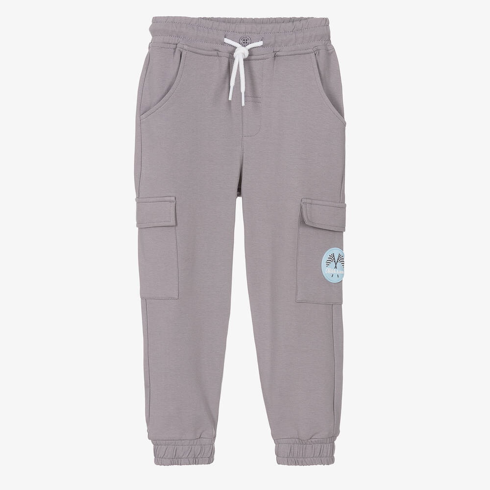 Mitch & Son-Boys Grey Cotton Logo Joggers | Childrensalon Outlet