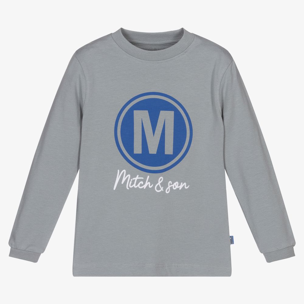 Mitch & Son - Boys Grey Cotton Logo Top | Childrensalon