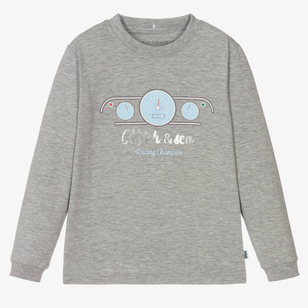 Mitch & Son - Boys Grey Cotton Logo Top | Childrensalon