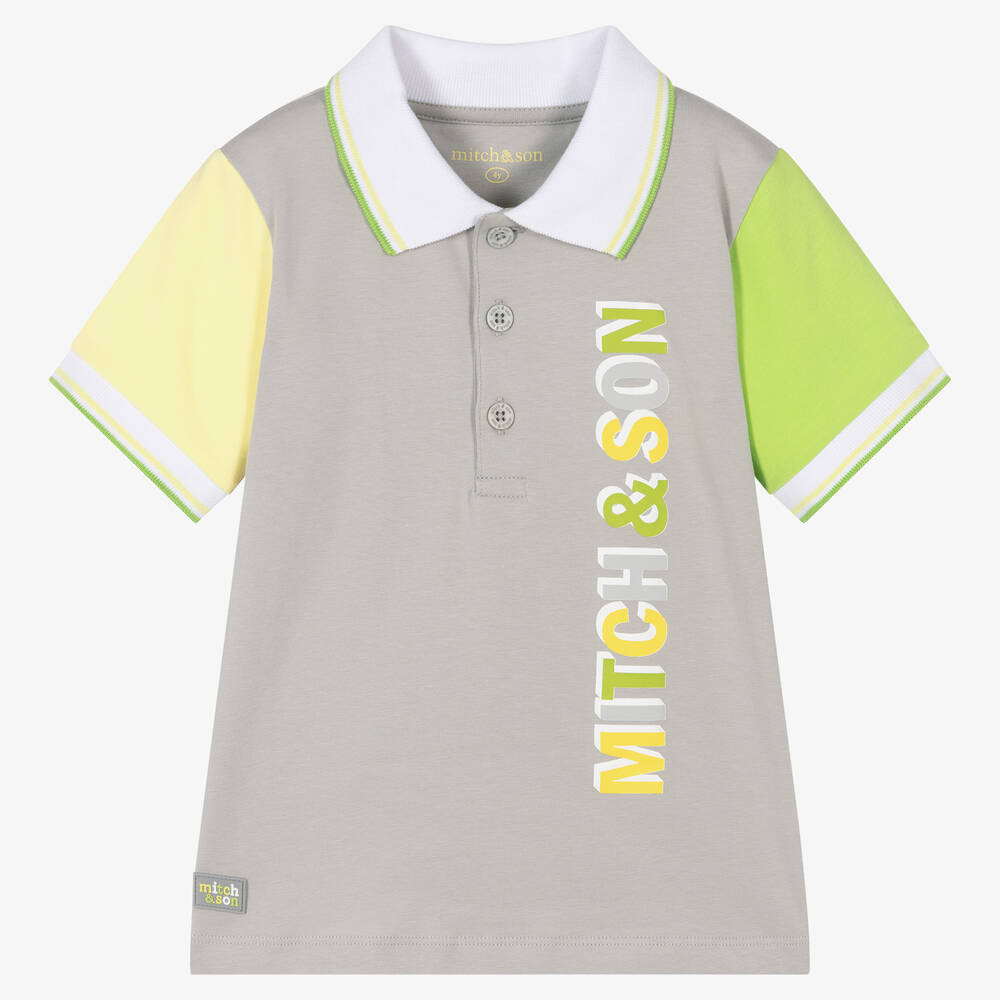 Mitch & Son-Boys Grey Cotton Polo Shirt | Childrensalon Outlet