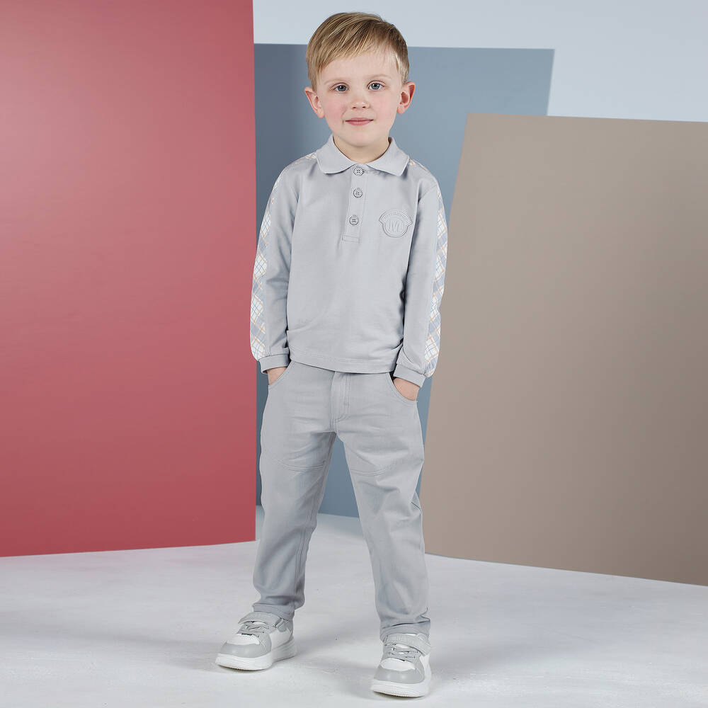 Mitch & Son-Boys Grey Cotton Polo Shirt | Childrensalon Outlet