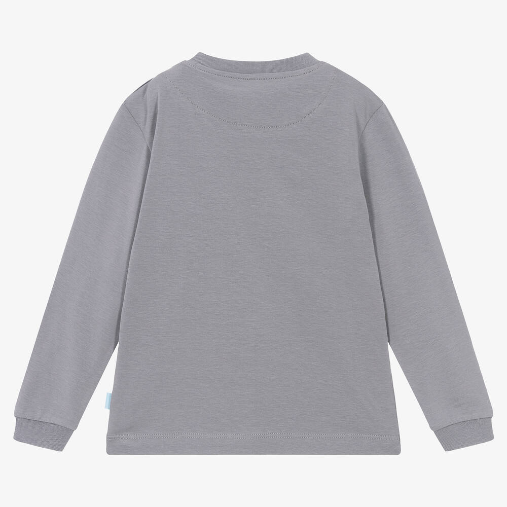 Mitch & Son-Boys Grey Cotton Racing Print Top | Childrensalon Outlet
