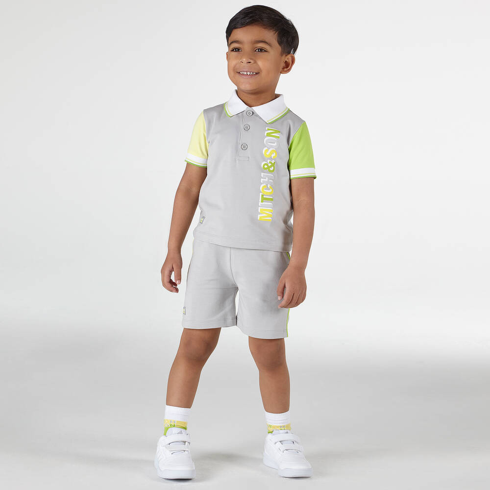 Mitch & Son-طقم شورت قطن جيرسي لون رمادي للأولاد | Childrensalon Outlet