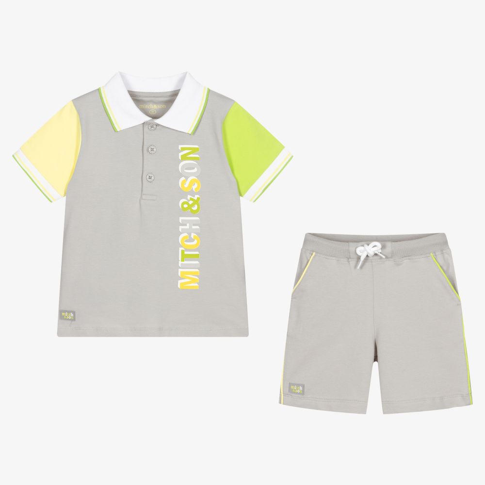 Mitch & Son-طقم شورت قطن جيرسي لون رمادي للأولاد | Childrensalon Outlet
