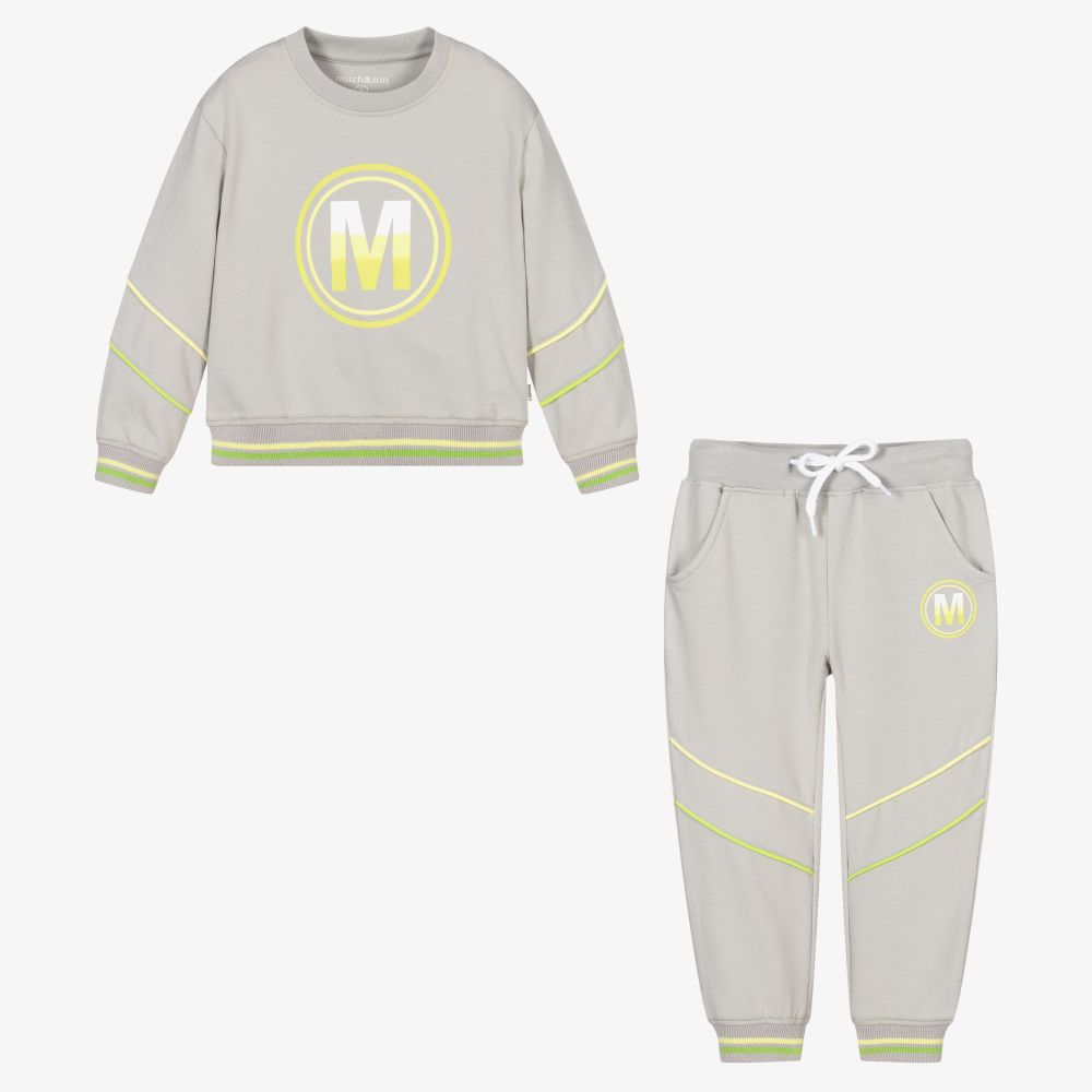 Mitch & Son-Boys Grey Cotton Tracksuit | Childrensalon Outlet