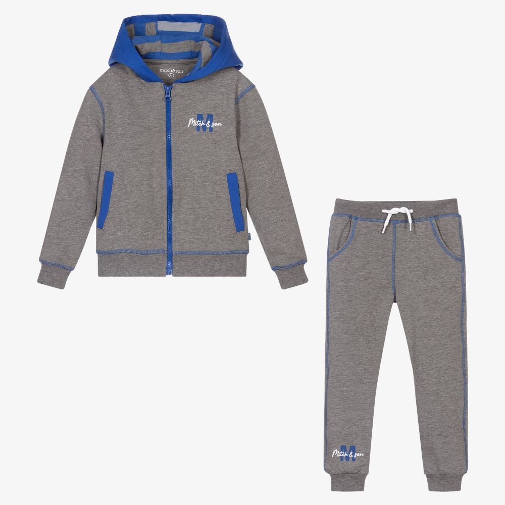Mitch & Son-Boys Grey Cotton Tracksuit | Childrensalon Outlet