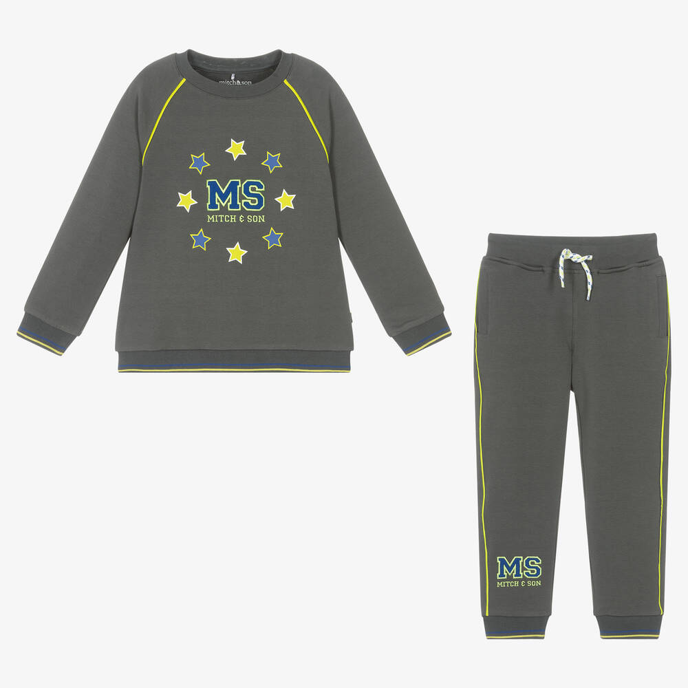 Mitch & Son-Boys Grey Cotton Tracksuit | Childrensalon Outlet