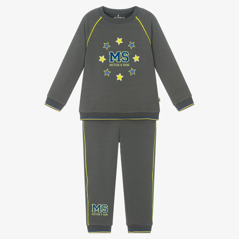 Mitch & Son - Boys Grey Cotton Tracksuit | Childrensalon