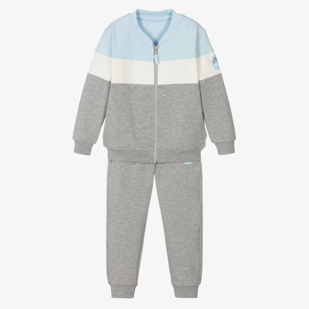 Mitch & Son - Boys Grey Cotton Tracksuit | Childrensalon