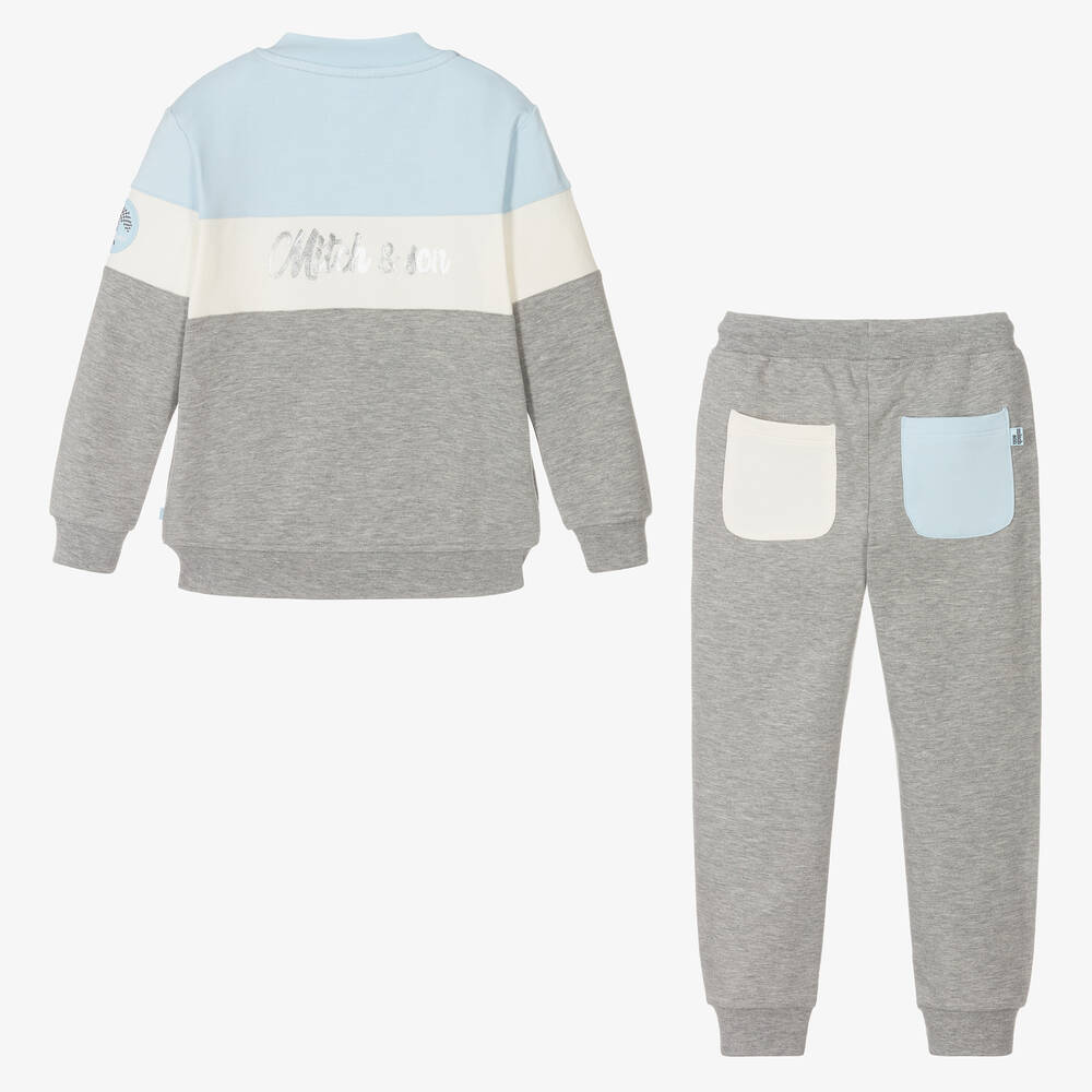 Mitch & Son-Boys Grey Cotton Tracksuit | Childrensalon Outlet