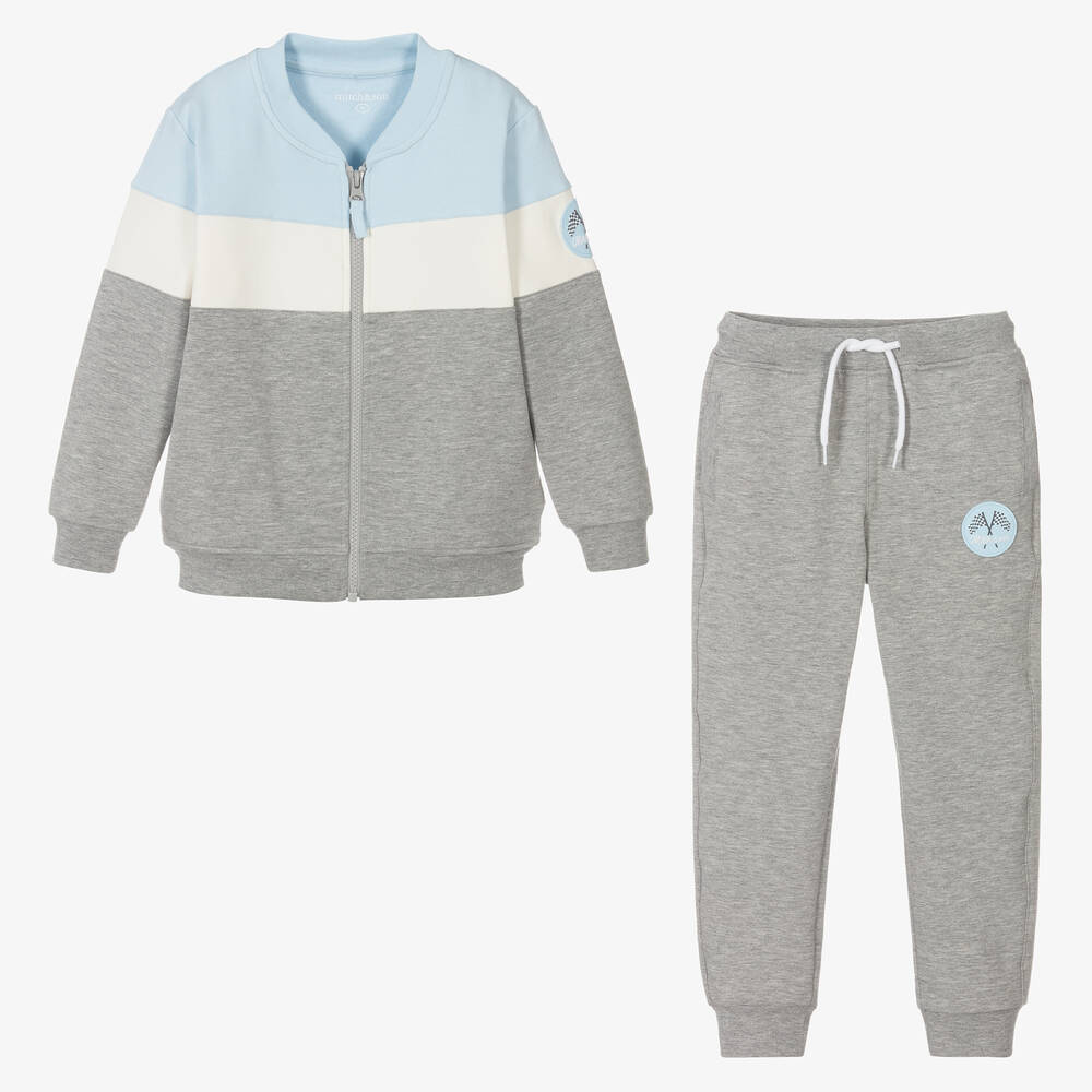 Mitch & Son-Boys Grey Cotton Tracksuit | Childrensalon Outlet