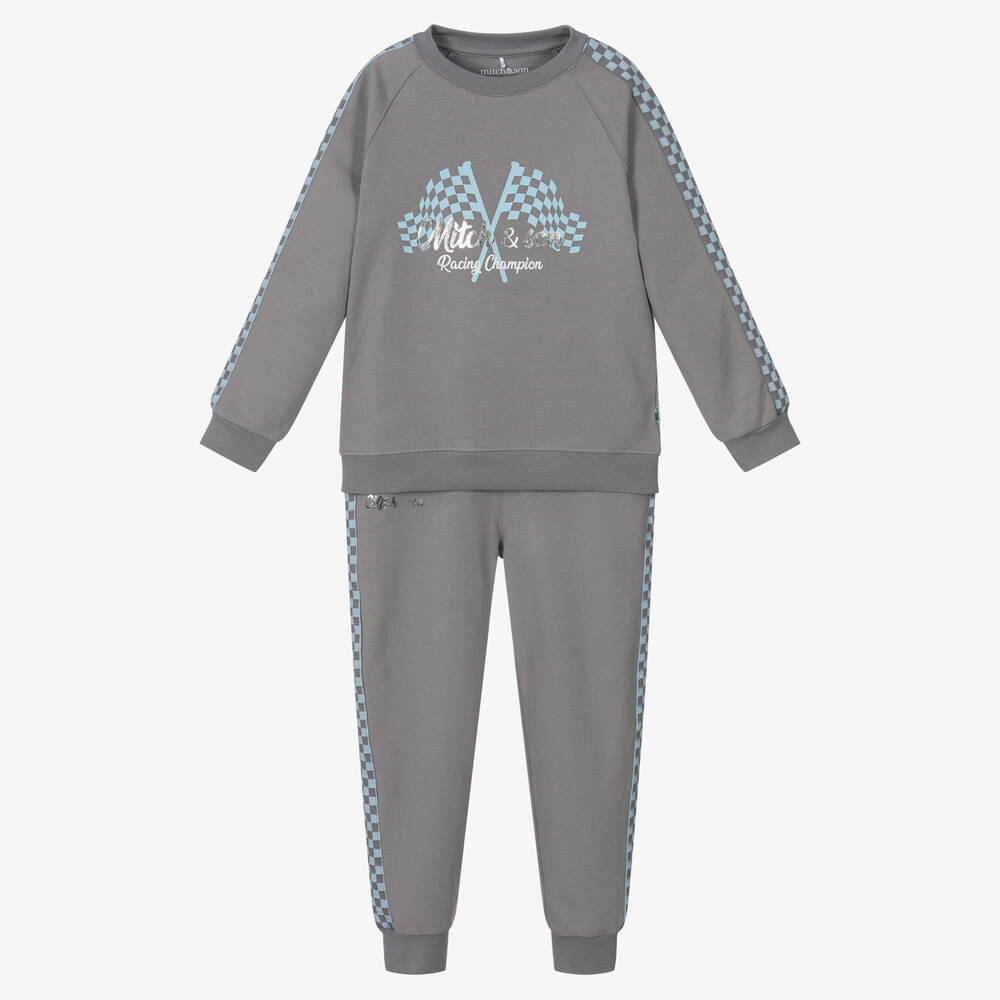 Mitch & Son - Boys Grey Cotton Tracksuit | Childrensalon