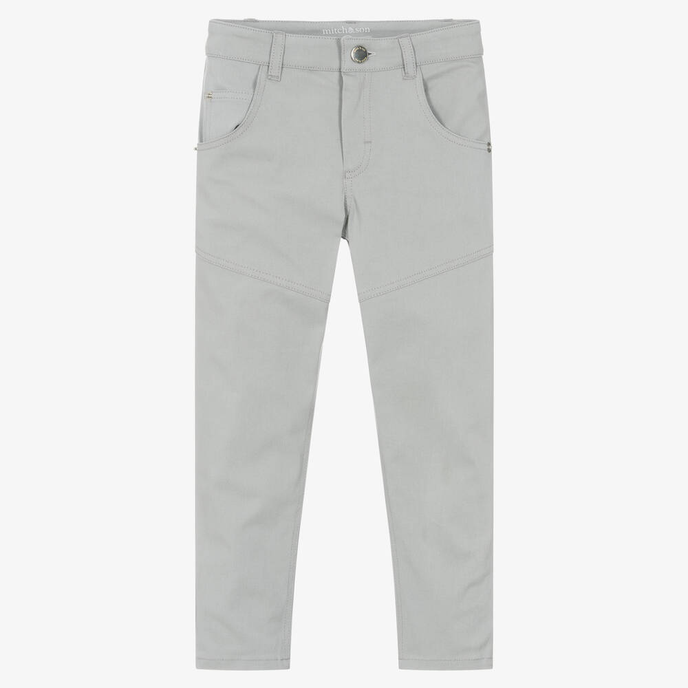 Mitch & Son - Boys Grey Cotton Twill Trousers | Childrensalon