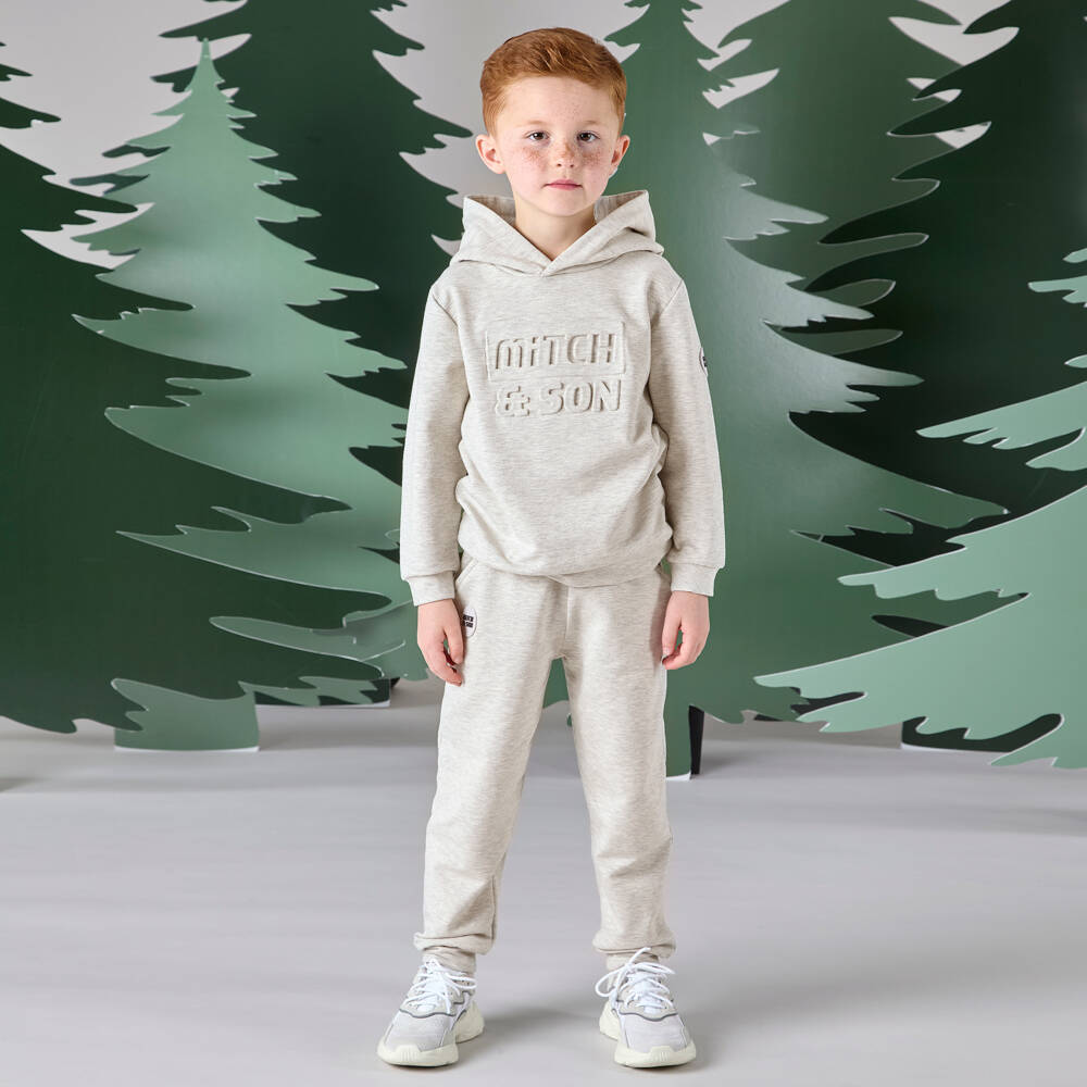 Mitch & Son-Boys Grey Embossed Hoodie Set | Childrensalon Outlet