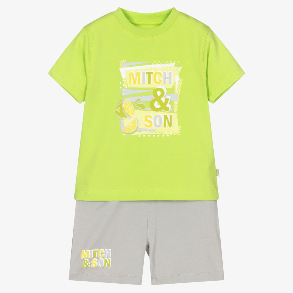 Mitch & Son - Boys Grey & Green Shorts Set | Childrensalon