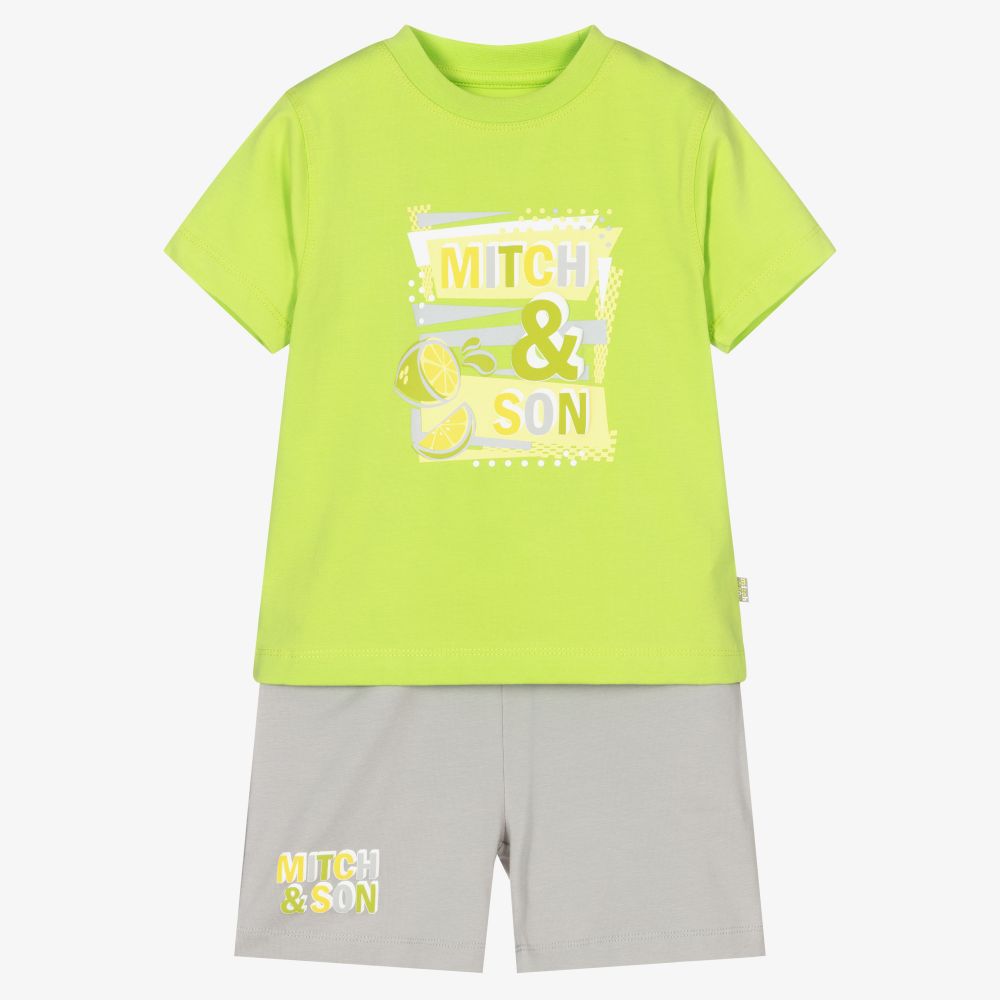 Mitch & Son-Boys Grey & Green Shorts Set | Childrensalon Outlet