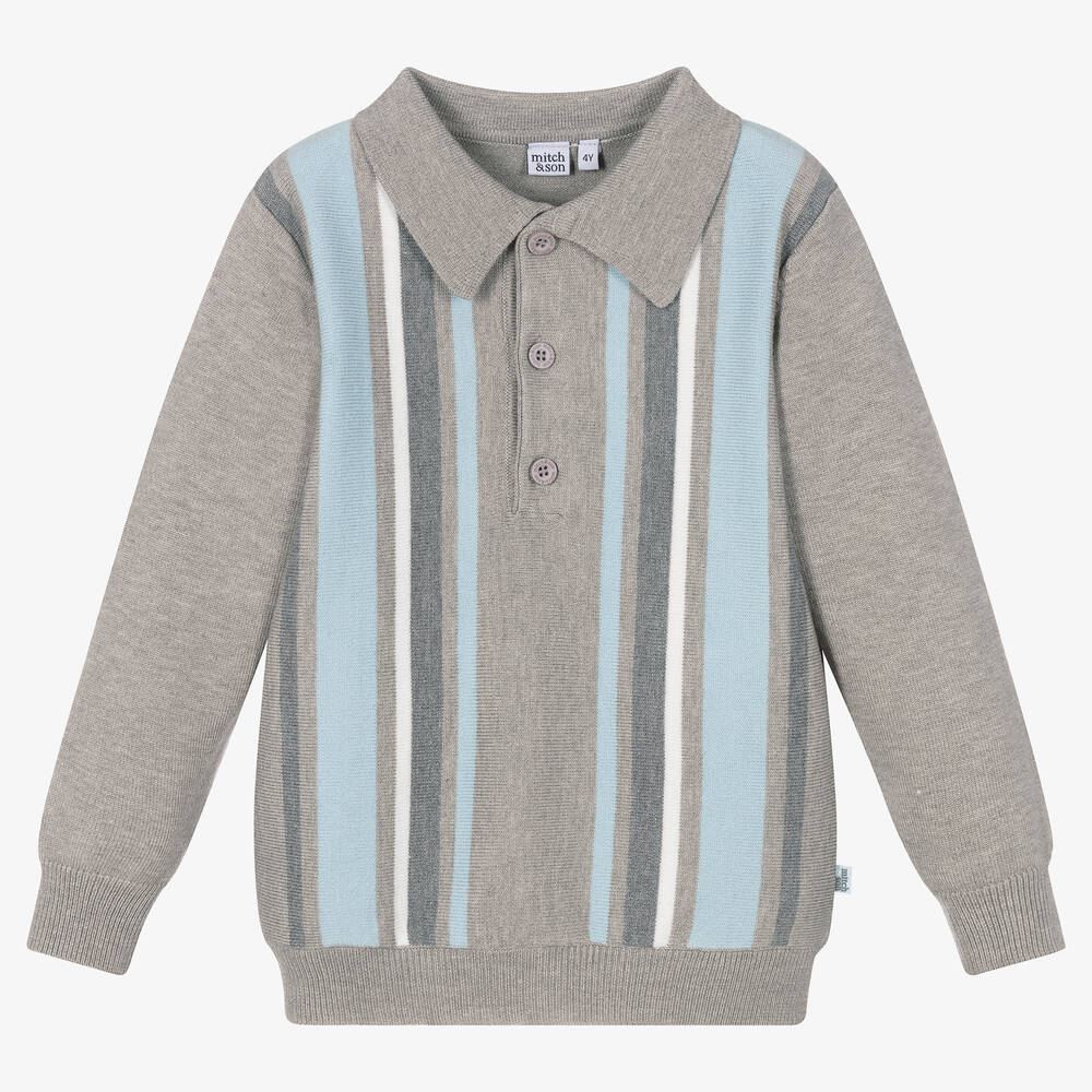 Mitch & Son - Boys Grey Knitted Polo Shirt | Childrensalon