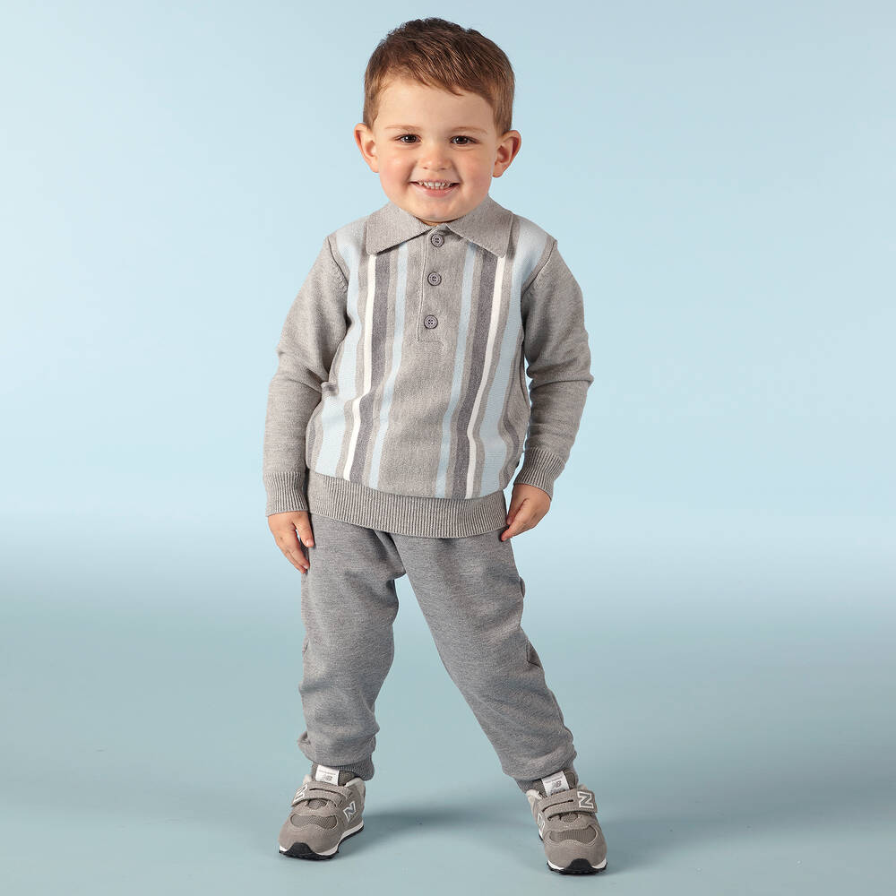 Mitch & Son-Boys Grey Knitted Polo Shirt | Childrensalon Outlet