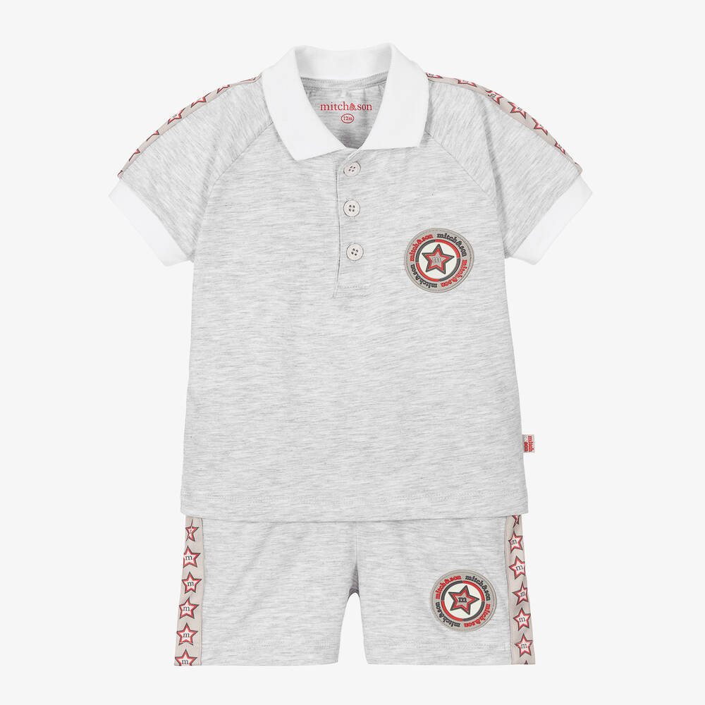 Mitch & Son - Grau meliertes Jersey-Shorts-Set | Childrensalon