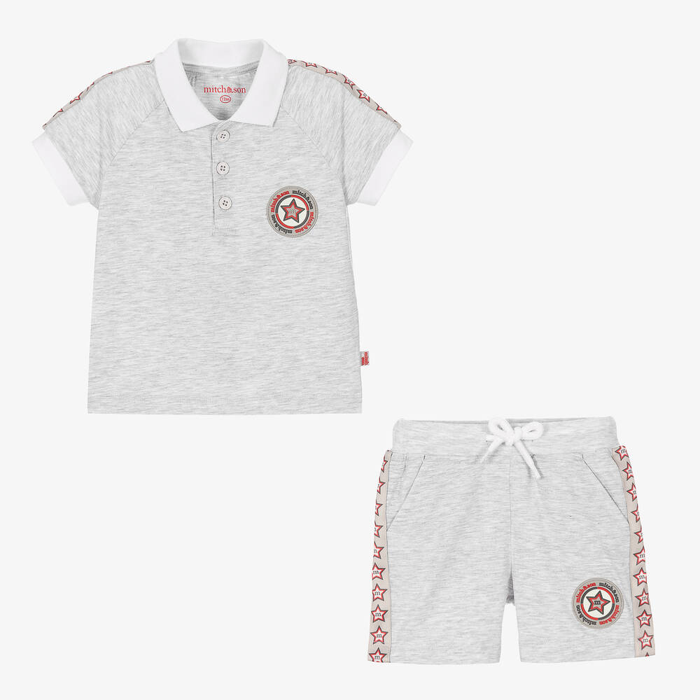 Mitch & Son-طقم شورت قطن جيرسي لون رمادي للأولاد | Childrensalon Outlet