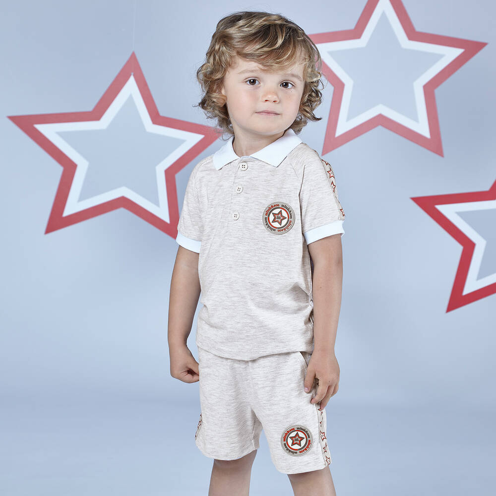 Mitch & Son-طقم شورت قطن جيرسي لون رمادي للأولاد | Childrensalon Outlet