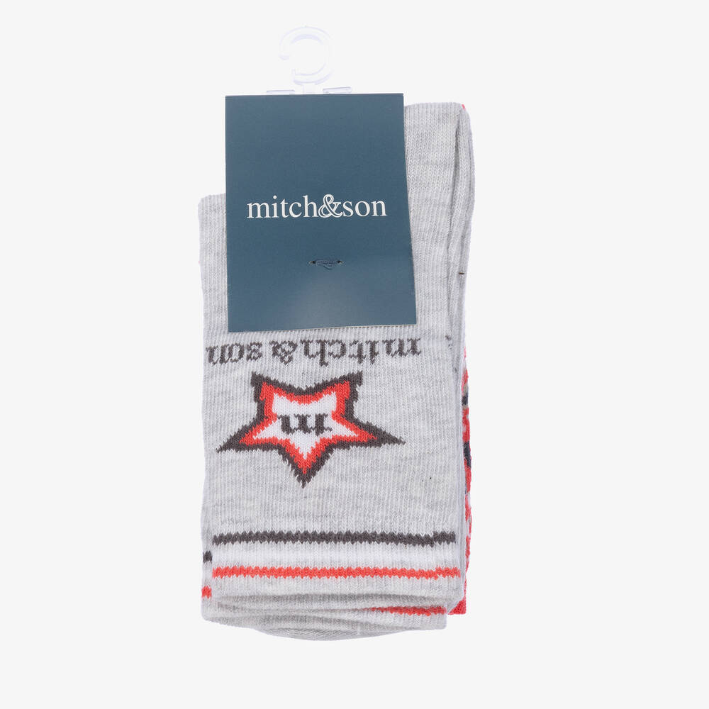 Mitch & Son-Boys Grey & Red Star Socks (2 Pack) | Childrensalon Outlet