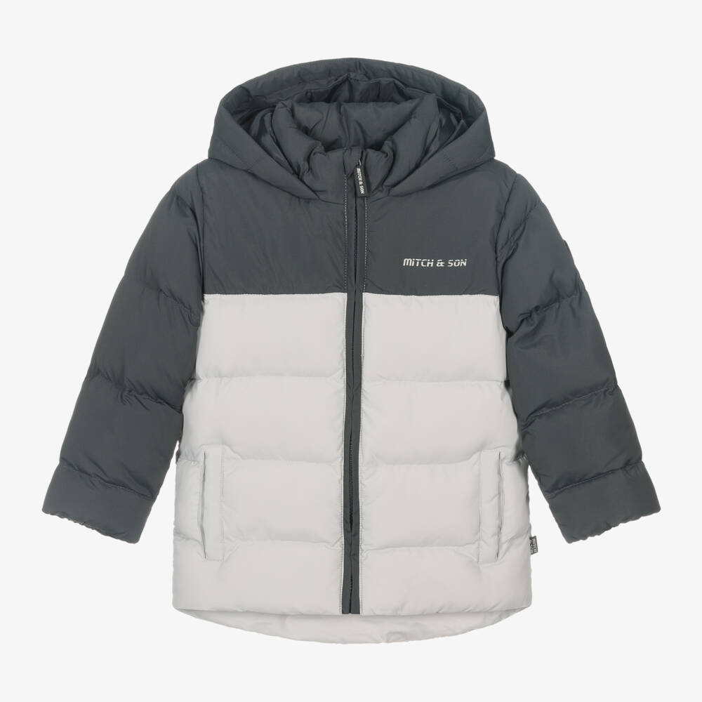 Mitch & Son-Boys Grey Two-Tone Puffer Jacket | Childrensalon Outlet
