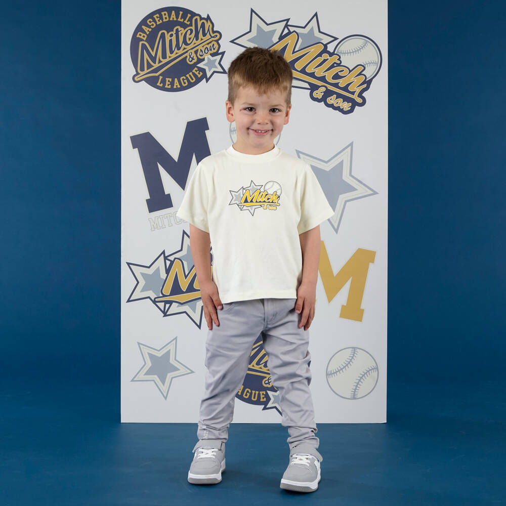 Mitch & Son-Boys Ivory Cotton Baseball Logo T-Shirt | Childrensalon Outlet