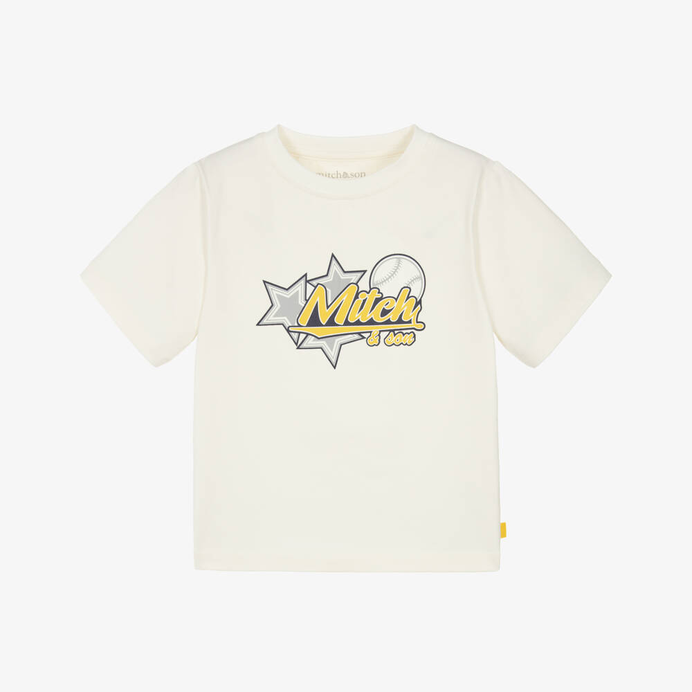 Mitch & Son-Boys Ivory Cotton Baseball Logo T-Shirt | Childrensalon Outlet
