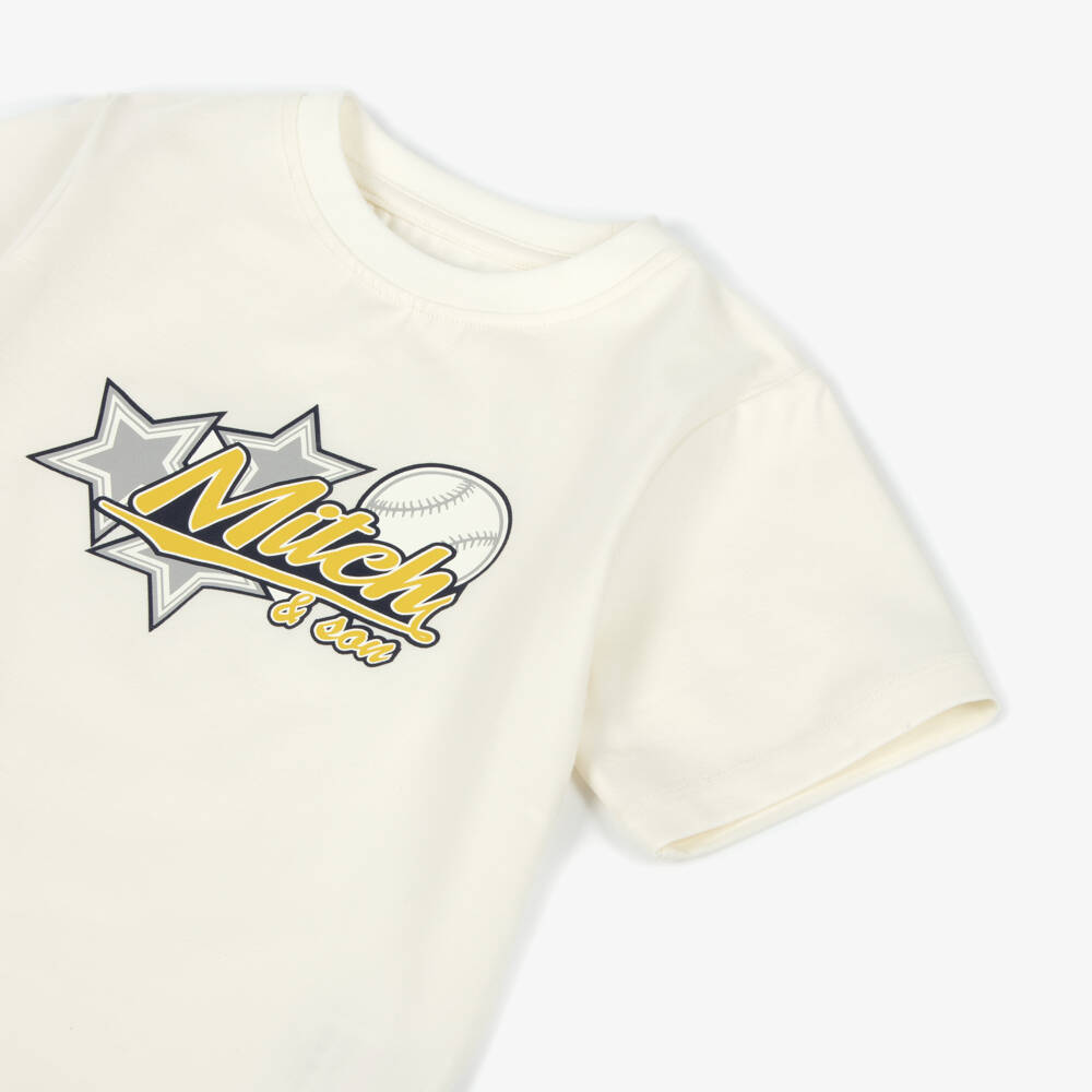 Mitch & Son-Boys Ivory Cotton Baseball Logo T-Shirt | Childrensalon Outlet