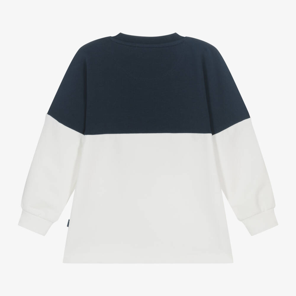 Mitch & Son-سويتشيرت بطبعة فارسيتي قطن لون أبيض وكحلي للأولاد | Childrensalon Outlet