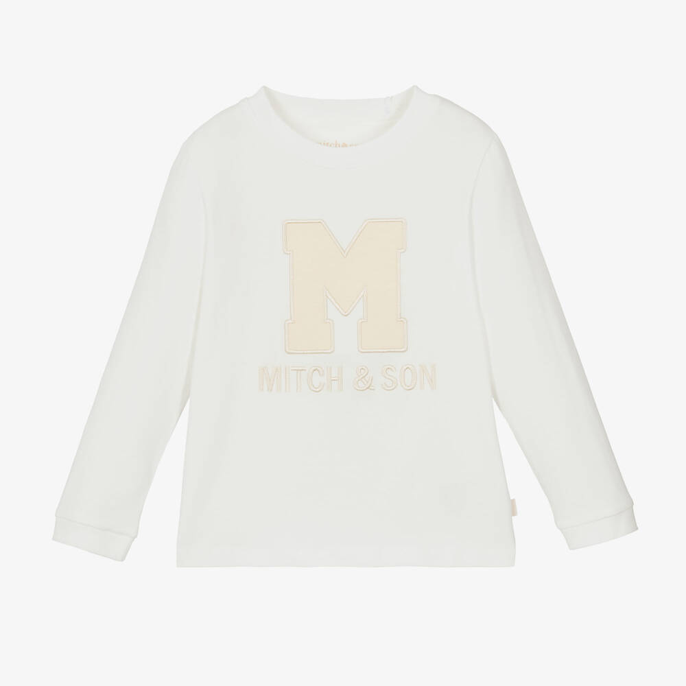 Mitch & Son-Boys Ivory Cotton Long Sleeve Tee | Childrensalon Outlet