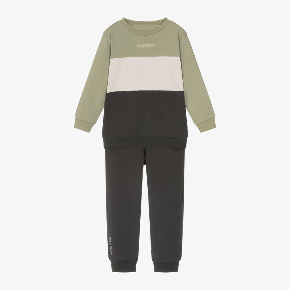 Mitch & Son-Boys Khaki Colourblock Jog Set | Childrensalon Outlet