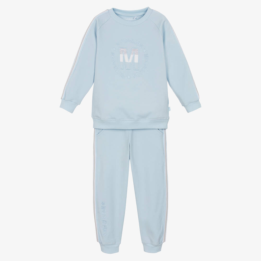 Mitch & Son - Boys Light Blue Cotton Jersey Tracksuit | Childrensalon