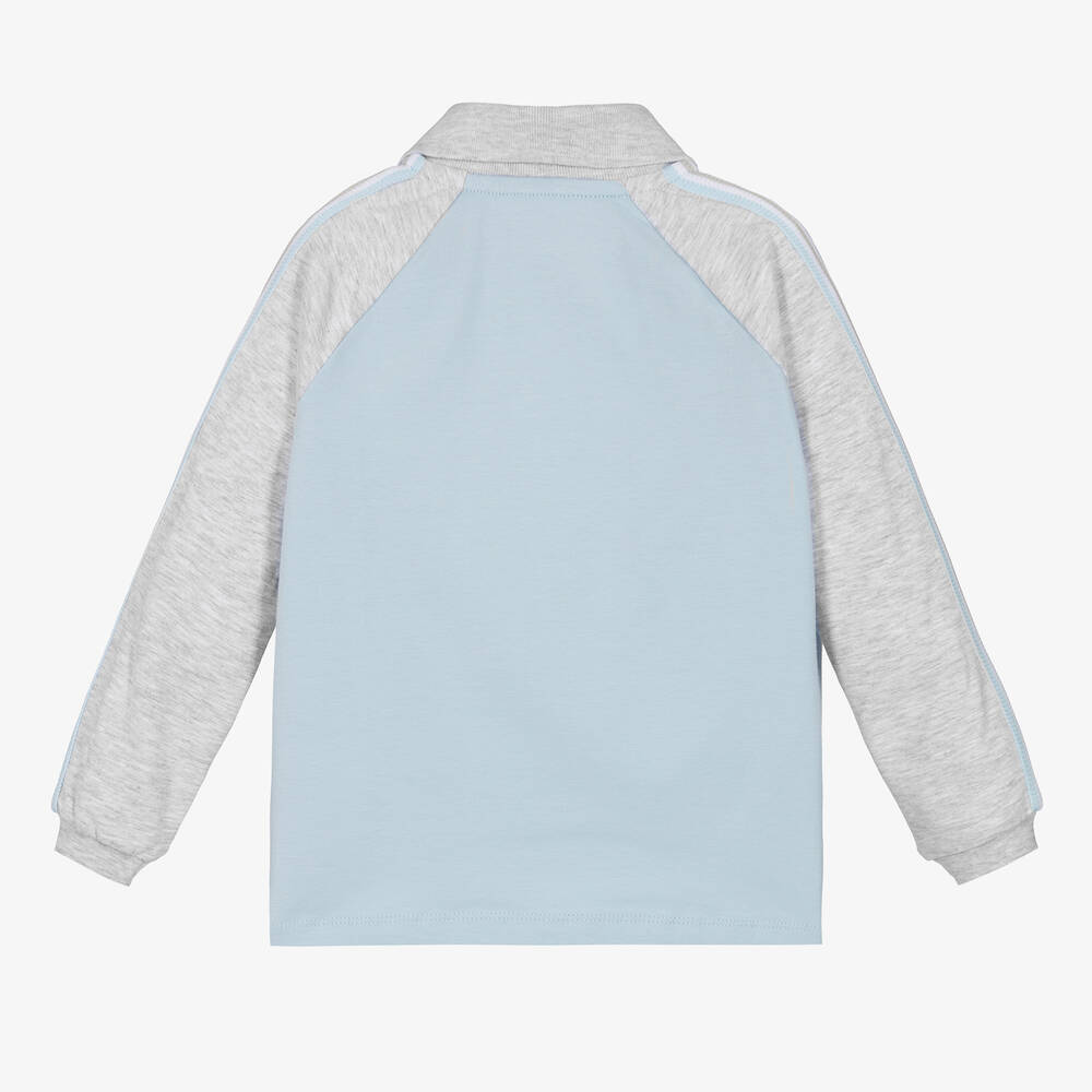 Mitch & Son-Boys Light Blue & Grey Cotton Polo Top | Childrensalon Outlet