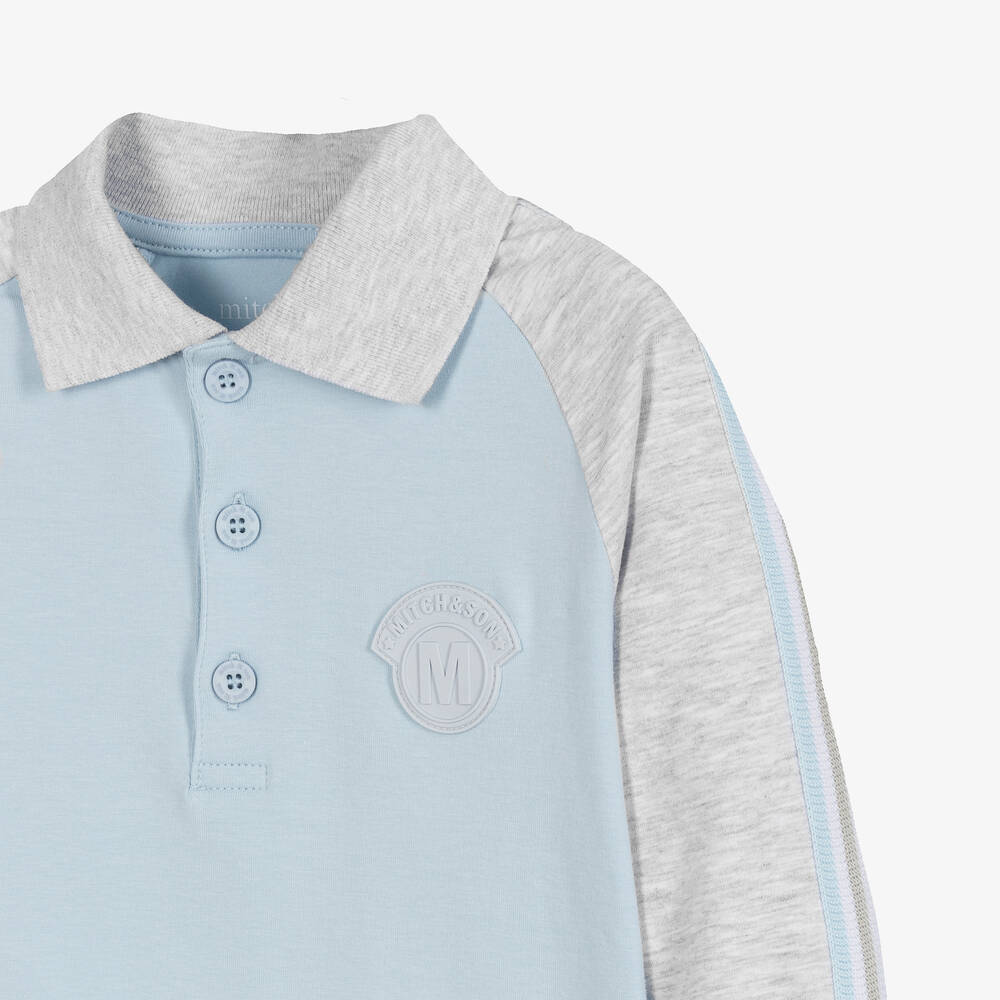 Mitch & Son-Boys Light Blue & Grey Cotton Polo Top | Childrensalon Outlet