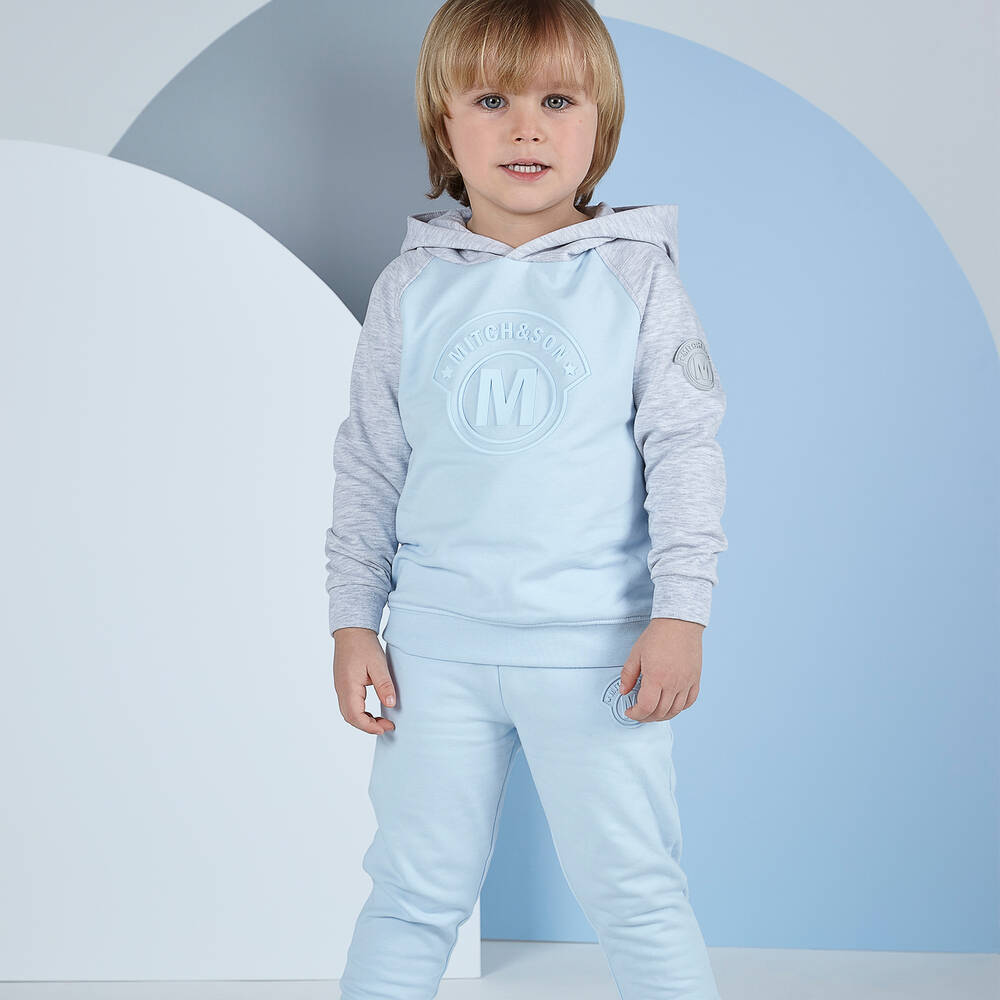 Mitch & Son-Boys Light Blue & Grey Cotton Tracksuit | Childrensalon Outlet