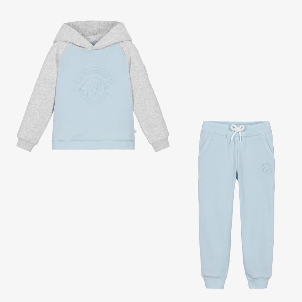 Mitch & Son-Boys Light Blue & Grey Cotton Tracksuit | Childrensalon Outlet