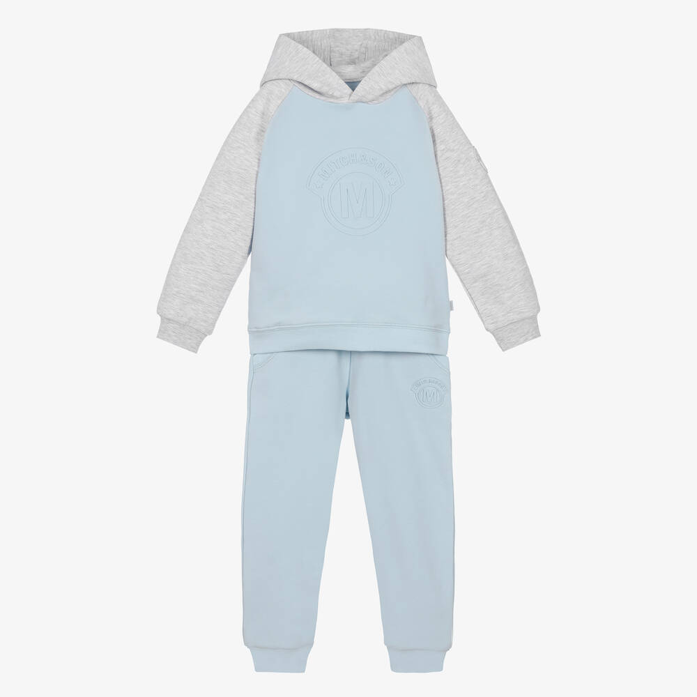 Mitch & Son - Boys Light Blue & Grey Cotton Tracksuit | Childrensalon