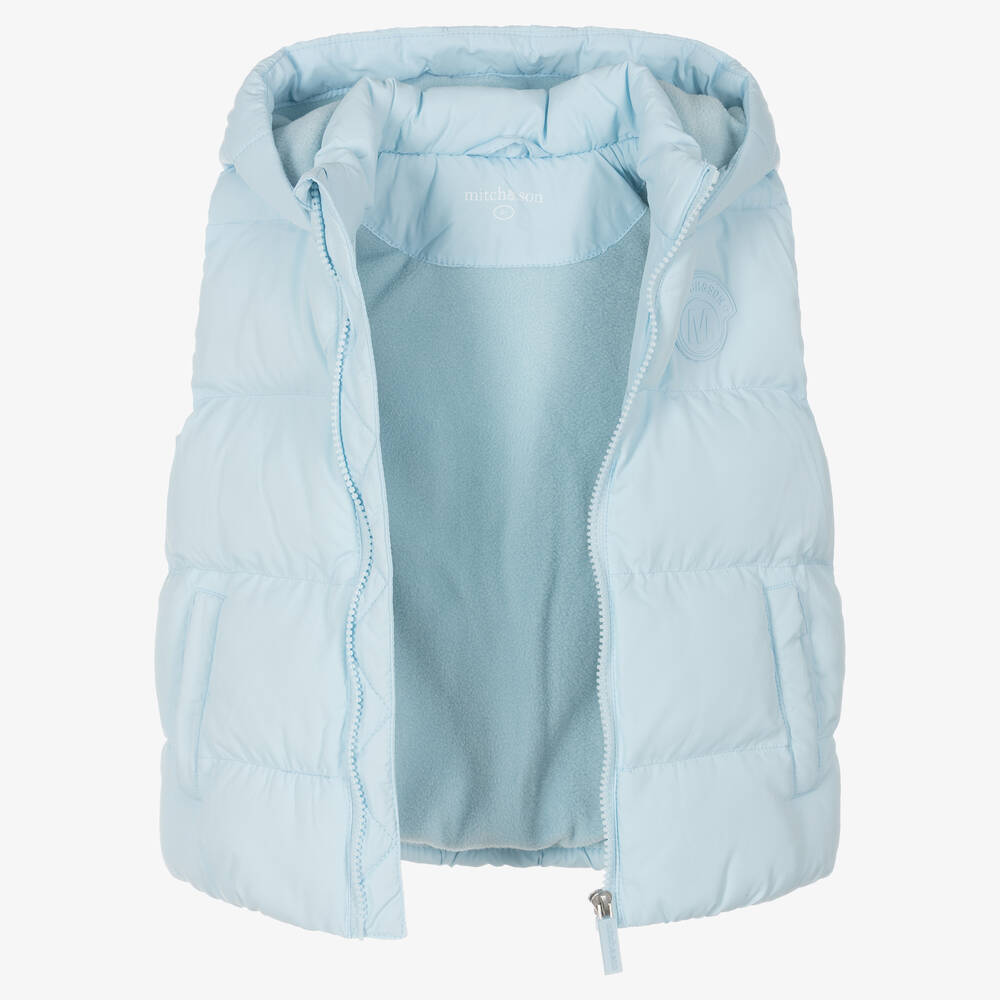 Mitch & Son-Boys Light Blue Hooded Puffer Gilet | Childrensalon Outlet