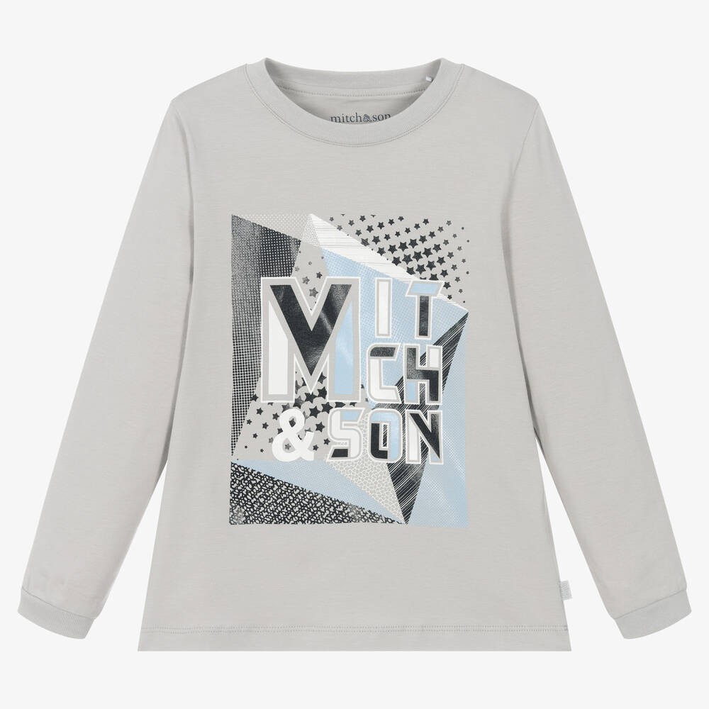 Mitch & Son - Boys Light Grey Cotton Jersey Top | Childrensalon