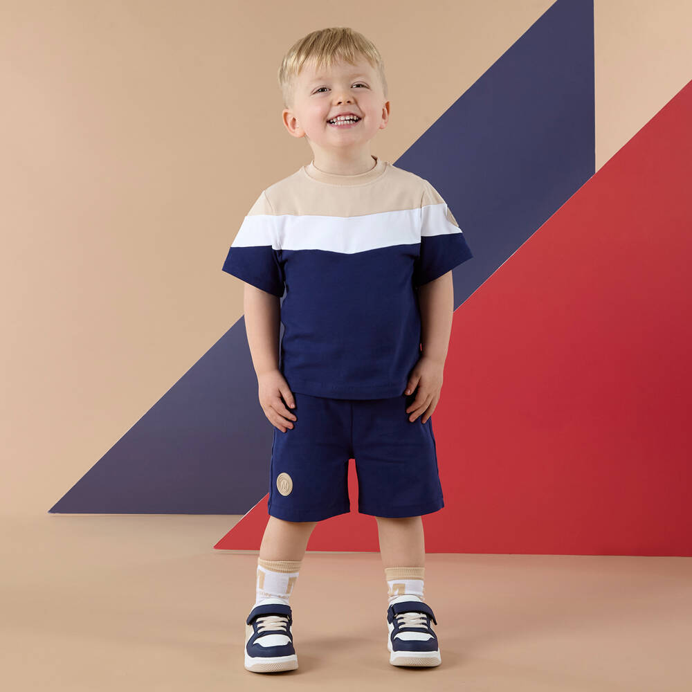 Mitch & Son-Boys Navy Blue & Beige Short Set | Childrensalon Outlet