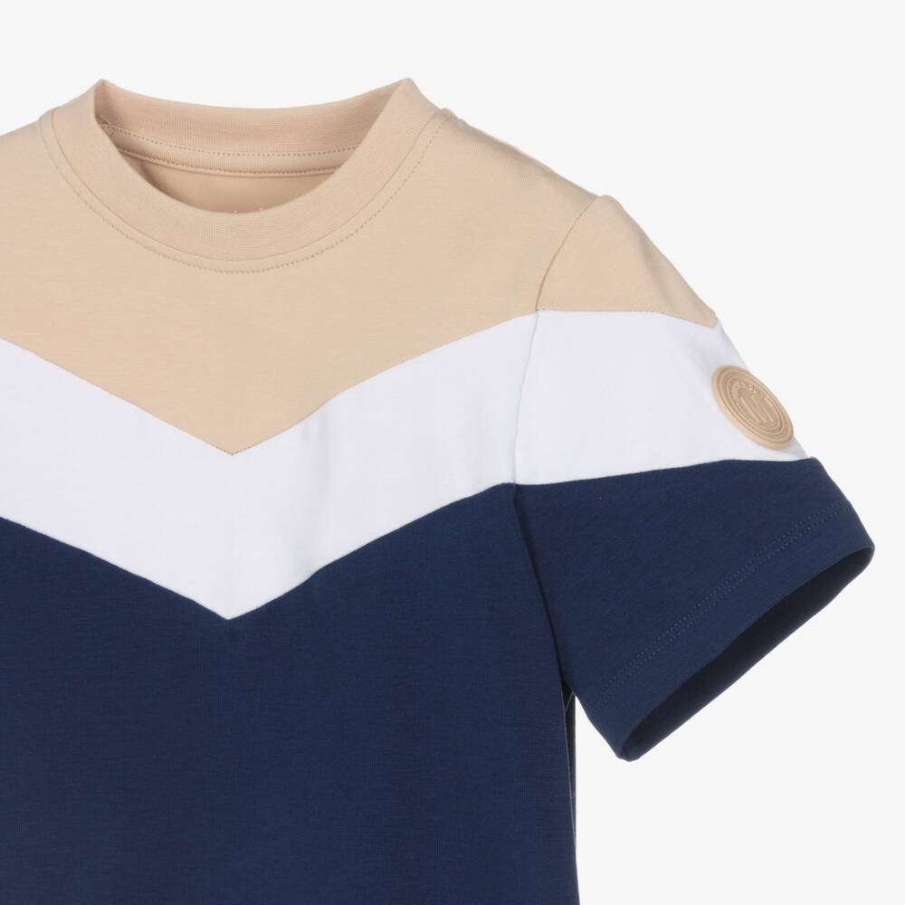 Mitch & Son-Boys Navy Blue & Beige Short Set | Childrensalon Outlet