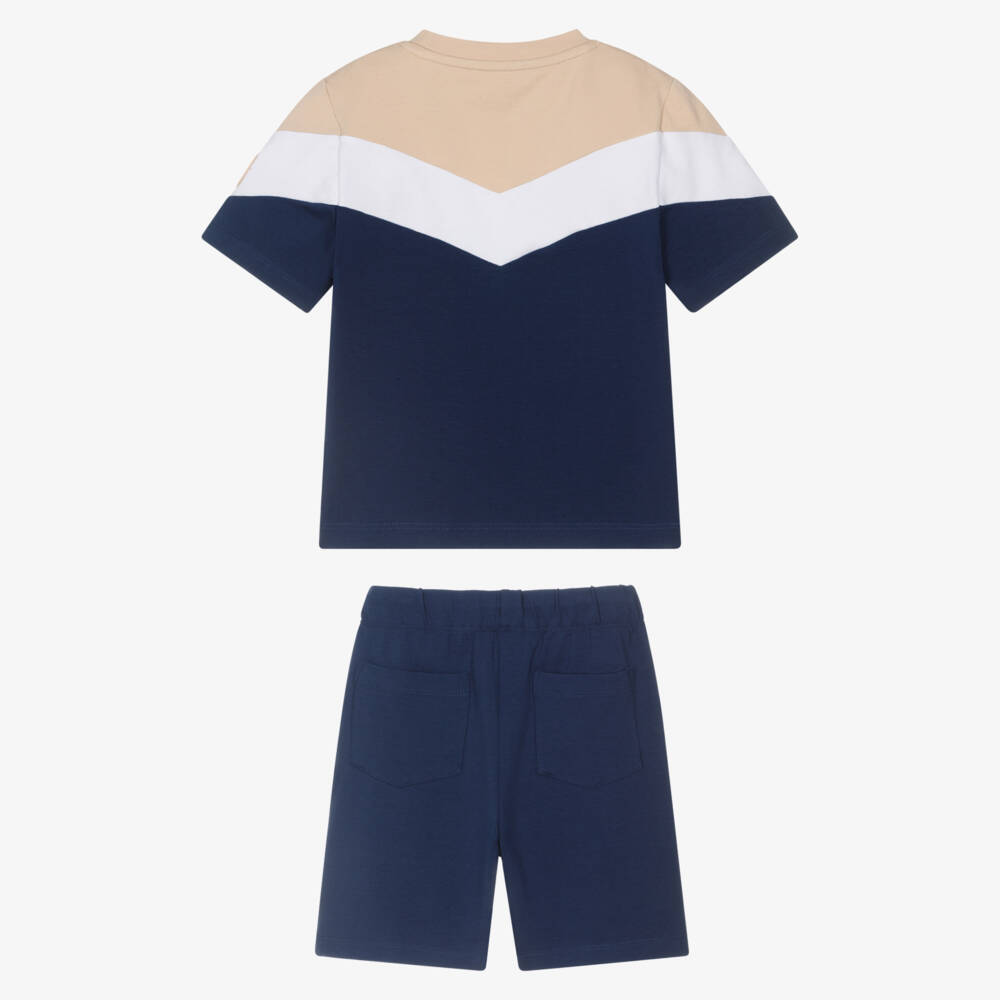 Mitch & Son-Boys Navy Blue & Beige Short Set | Childrensalon Outlet