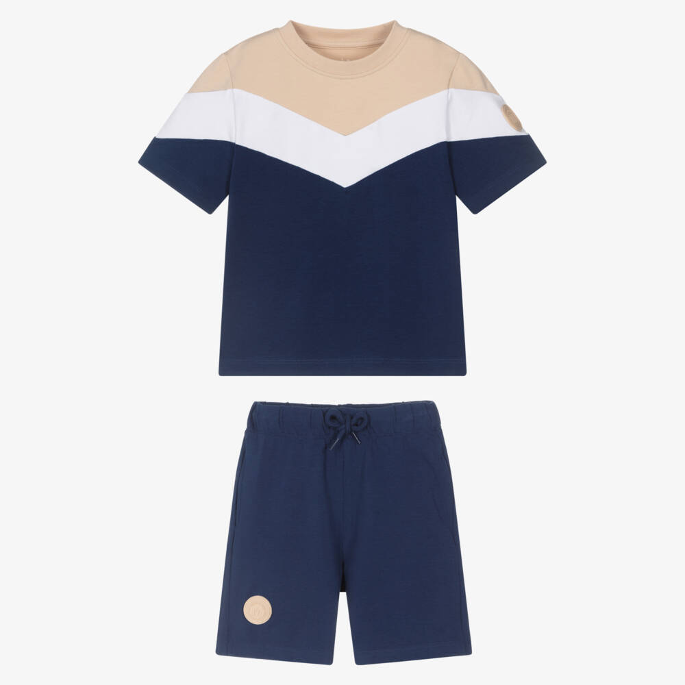 Mitch & Son-Boys Navy Blue & Beige Short Set | Childrensalon Outlet