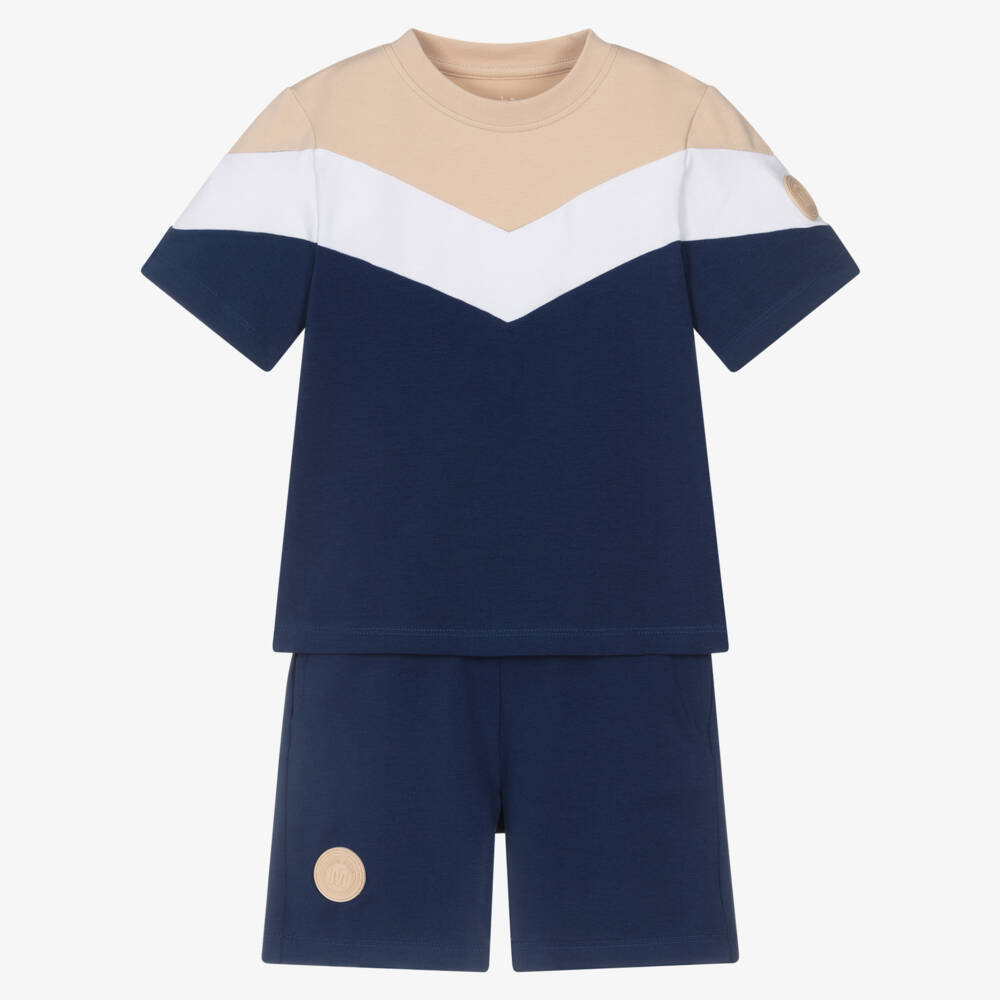 Mitch & Son-Boys Navy Blue & Beige Short Set | Childrensalon Outlet