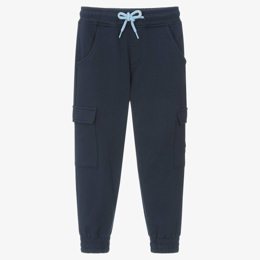 Boys Navy Blue Cotton Cargo Joggers